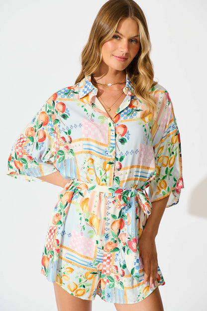Cabello Playsuit in Multi Patchwork Print