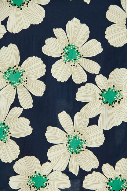 Moreno Midi Dress in Navy with White Flower Print Cotton