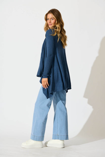 Donna Waterfall Knit Cardigan in Blue Wool Blend