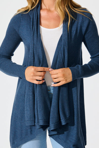 Donna Waterfall Knit Cardigan in Blue Wool Blend