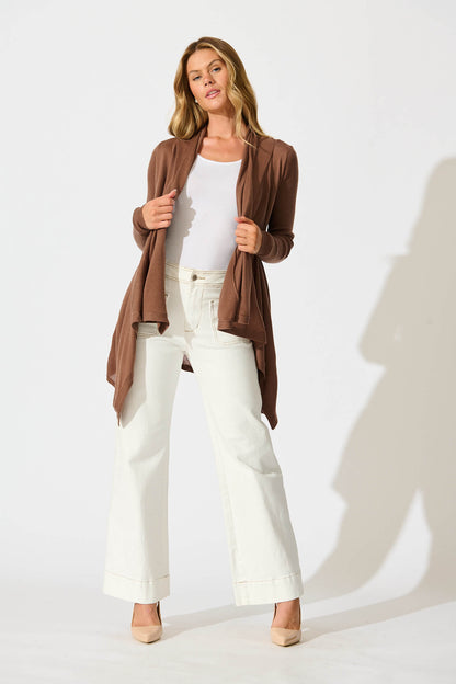 Donna Waterfall Knit Cardigan in Chocolate Wool Blend
