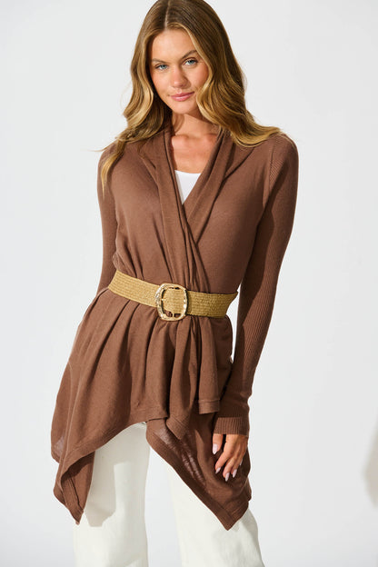 Donna Waterfall Knit Cardigan in Chocolate Wool Blend
