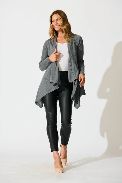 Donna Waterfall Knit Cardigan in Charcoal Wool Blend