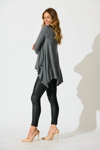 Donna Waterfall Knit Cardigan in Charcoal Wool Blend