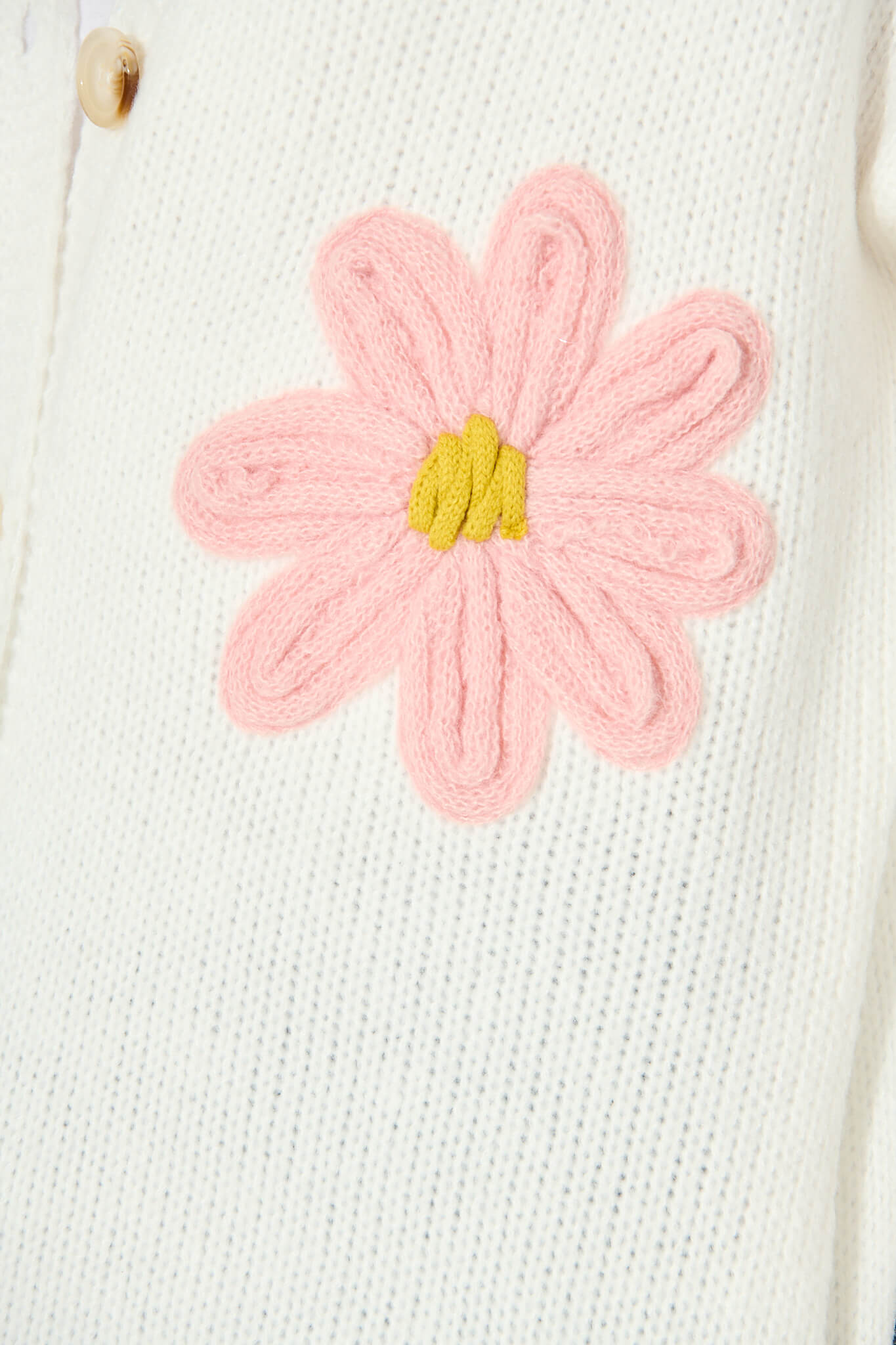 Allona Knit Cardigan In White With Pink Flowers Wool Blend