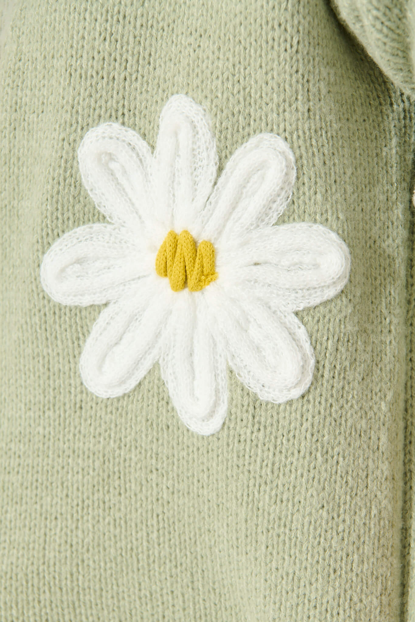 Allona Knit Cardigan in Sage With White Flowers Wool Blend