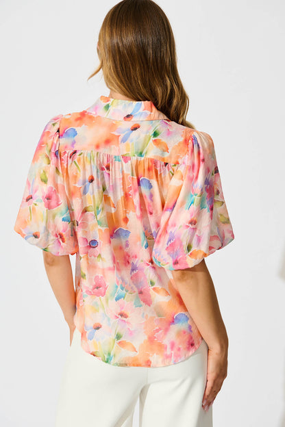Aeryn Shirt In Orange Watercolour Floral
