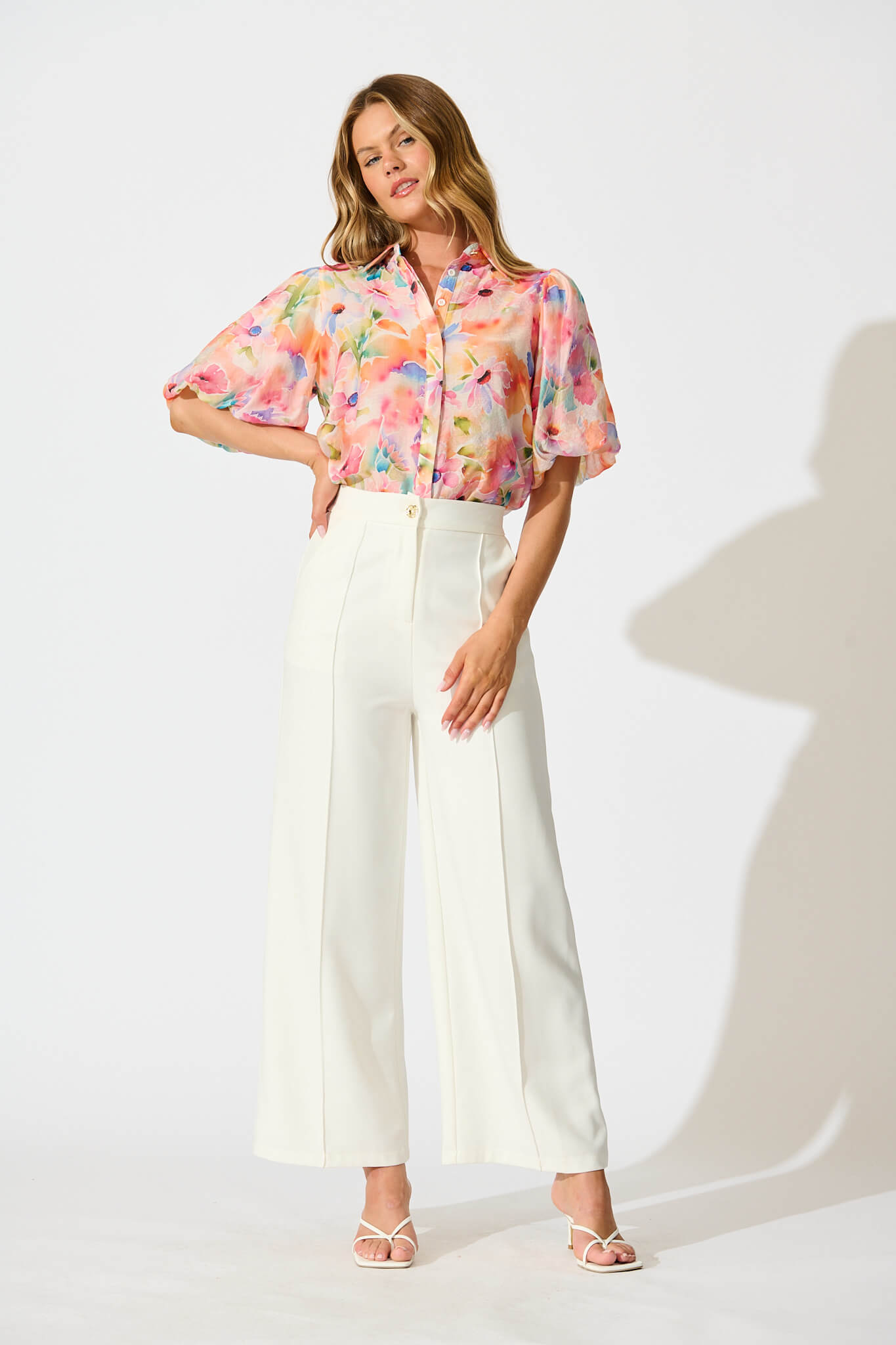 Aeryn Shirt In Orange Watercolour Floral