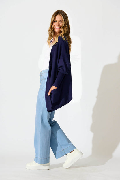 Colbie Knit Cardigan in Navy Wool Blend