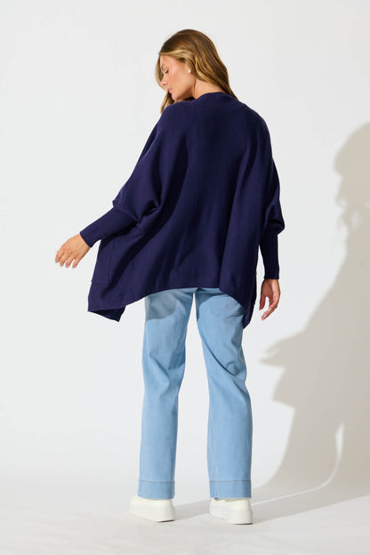 Colbie Knit Cardigan in Navy Wool Blend