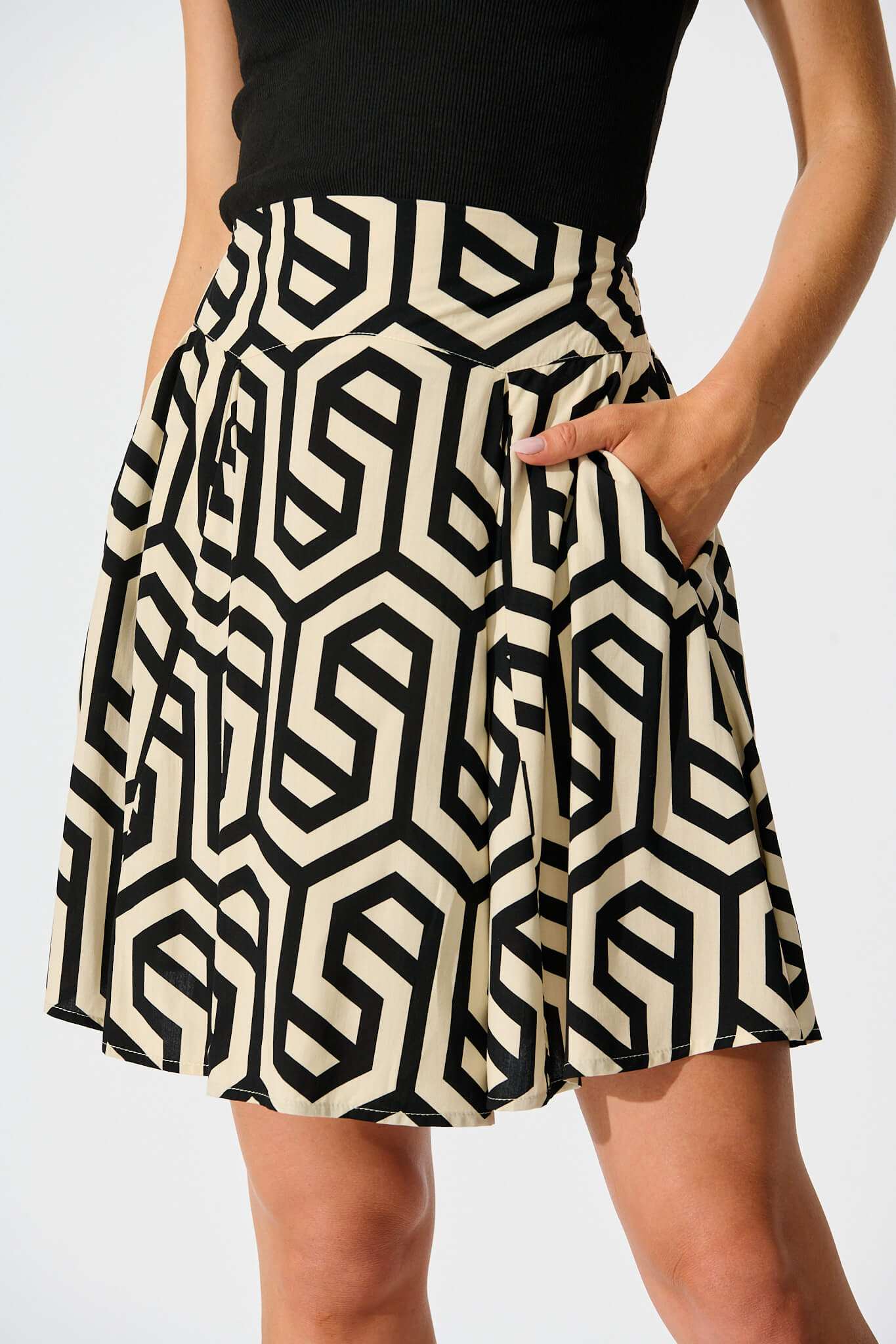 Brandy Skirt In Cream With Black Geometric Print