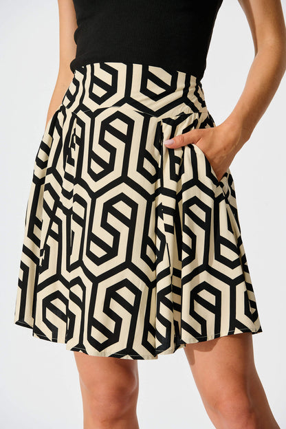 Brandy Skirt In Cream With Black Geometric Print
