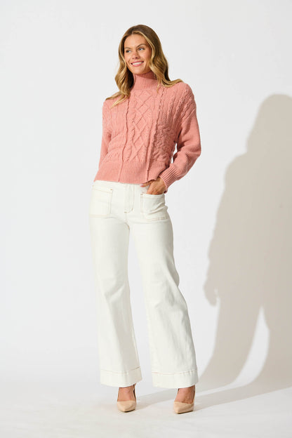 Umina Cable Knit In Dusty Rose Wool Blend