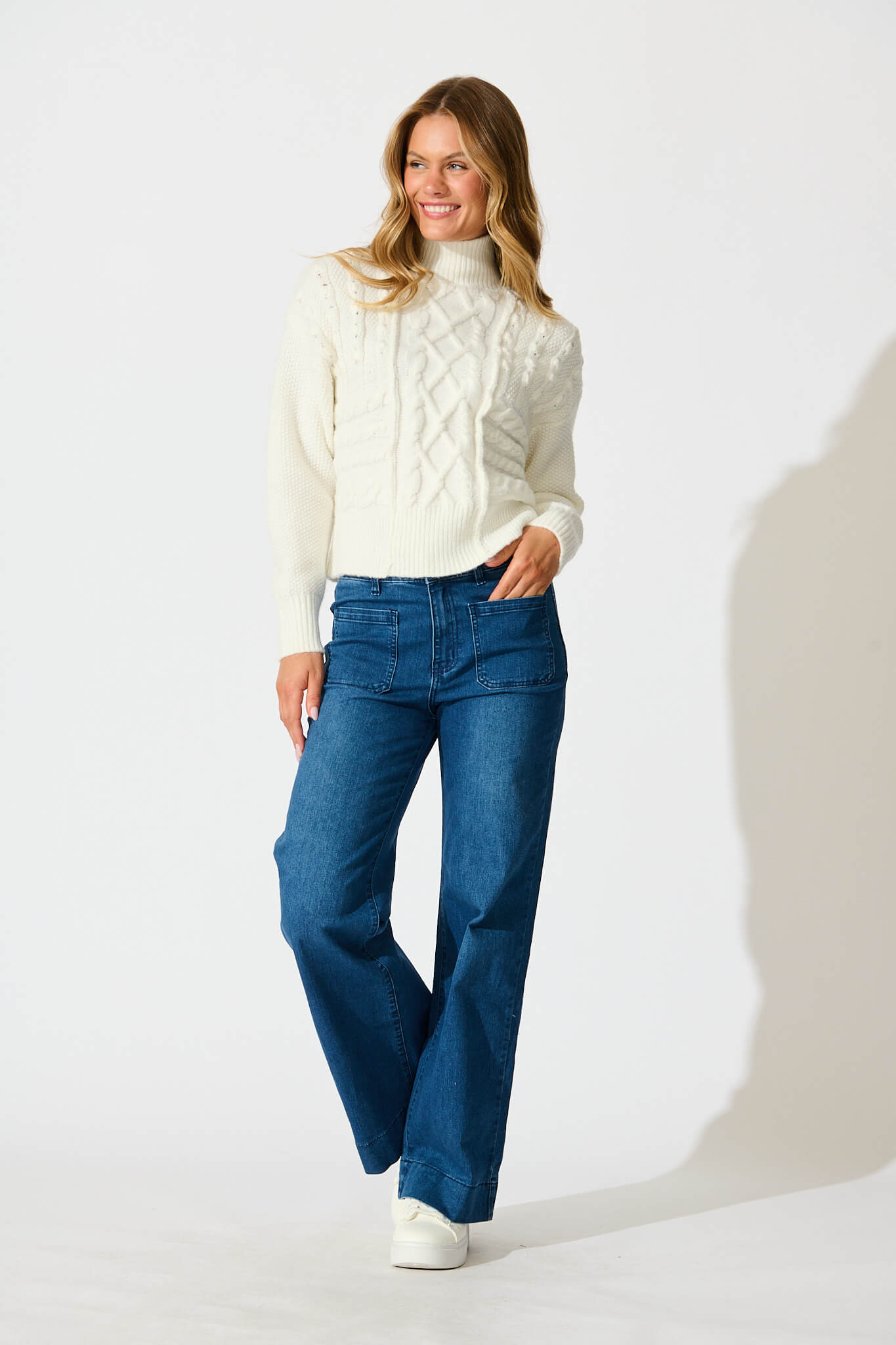 Umina Cable Knit In Cream Wool Blend