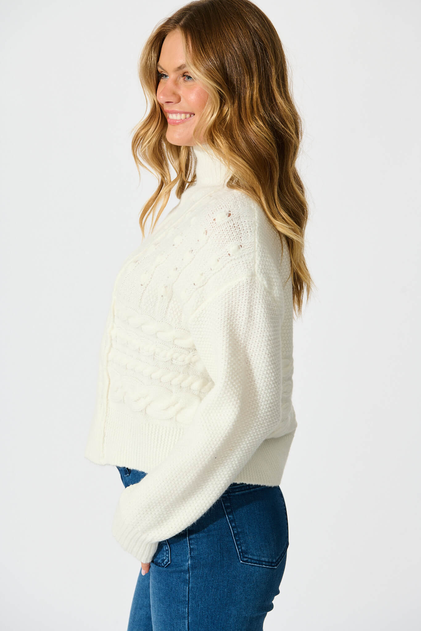 Umina Cable Knit In Cream Wool Blend