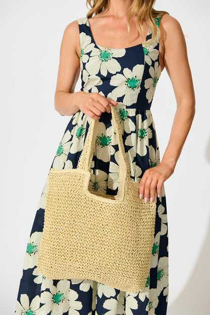 Zoe Straw Tote Bag in Beige