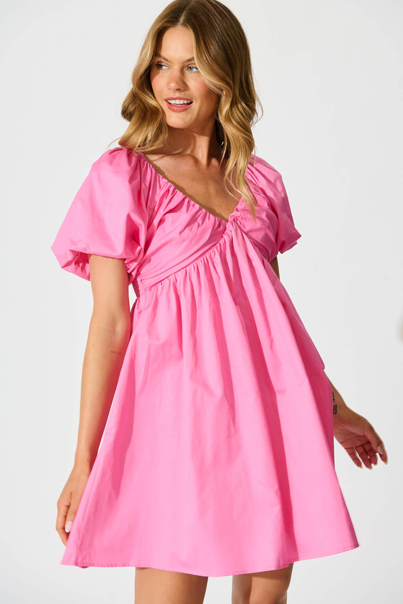 Santorini Dress in Pink Cotton Sateen