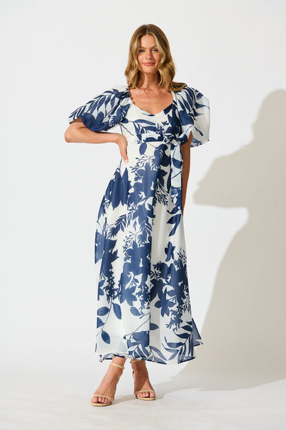 Tuscany Maxi Dress in Navy with White Print
