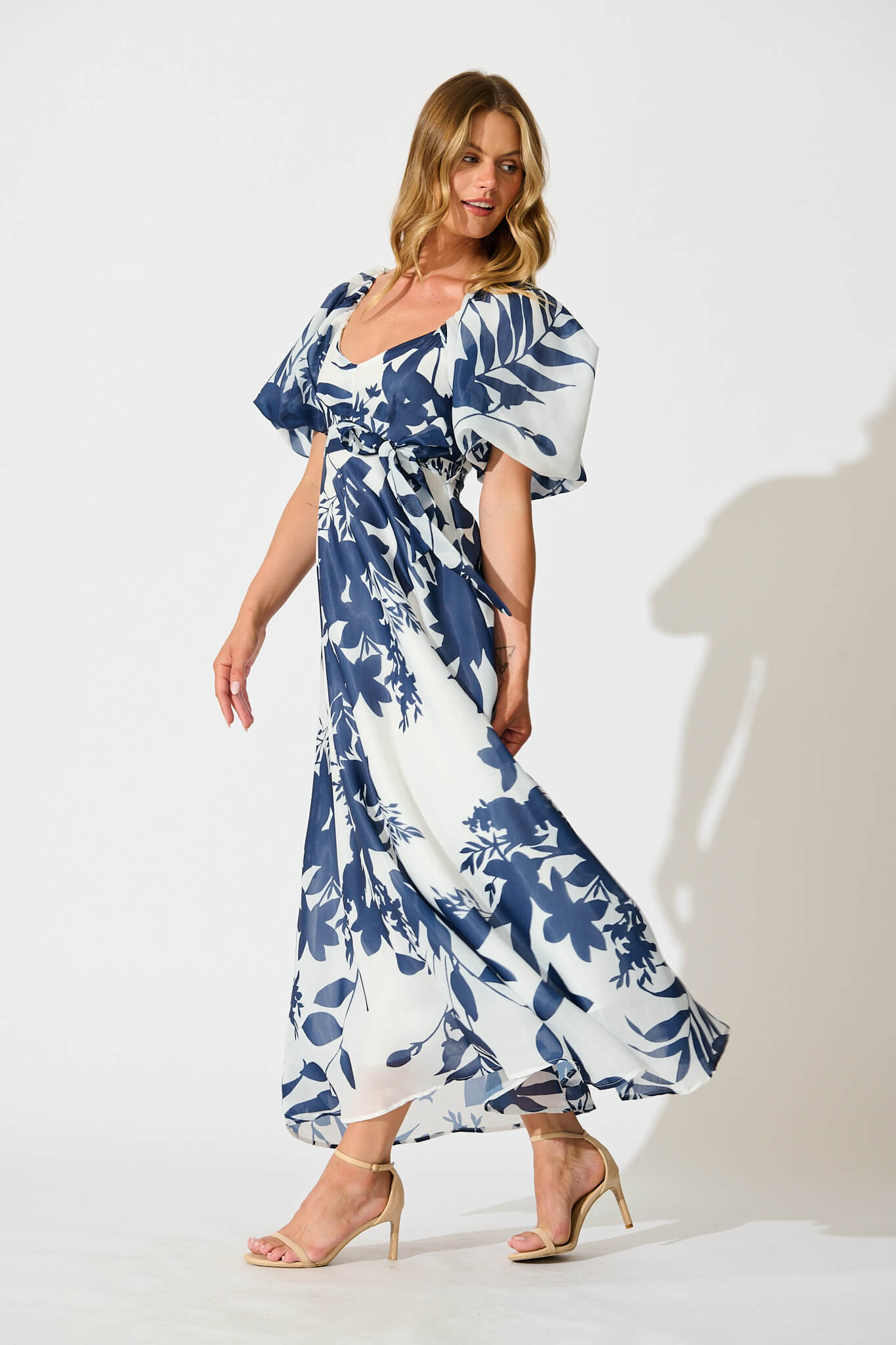 Tuscany Maxi Dress in Navy with White Print