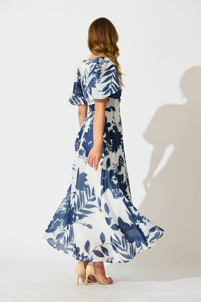 Tuscany Maxi Dress in Navy with White Print