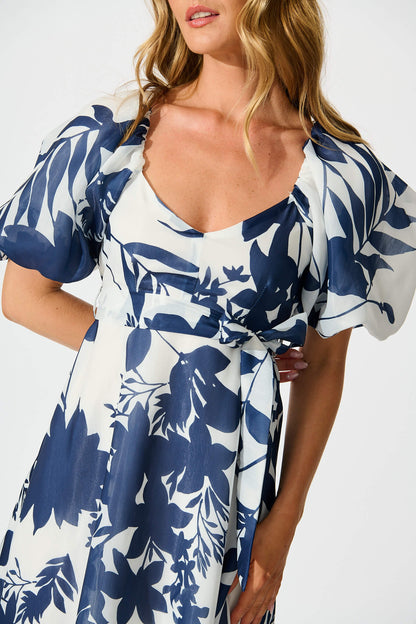 Tuscany Maxi Dress in Navy with White Print