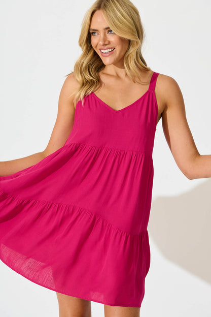 Abelia Smock Sundress in Hot Pink
