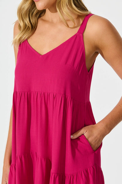 Abelia Smock Sundress in Hot Pink