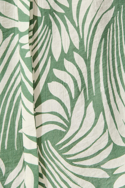 Penelope Midi Shirt Dress in Green with Cream Leaf