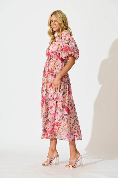 Amalie Midi Dress In Vintage Blush Floral Print