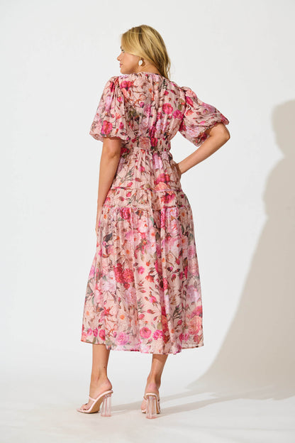 Amalie Midi Dress In Vintage Blush Floral Print