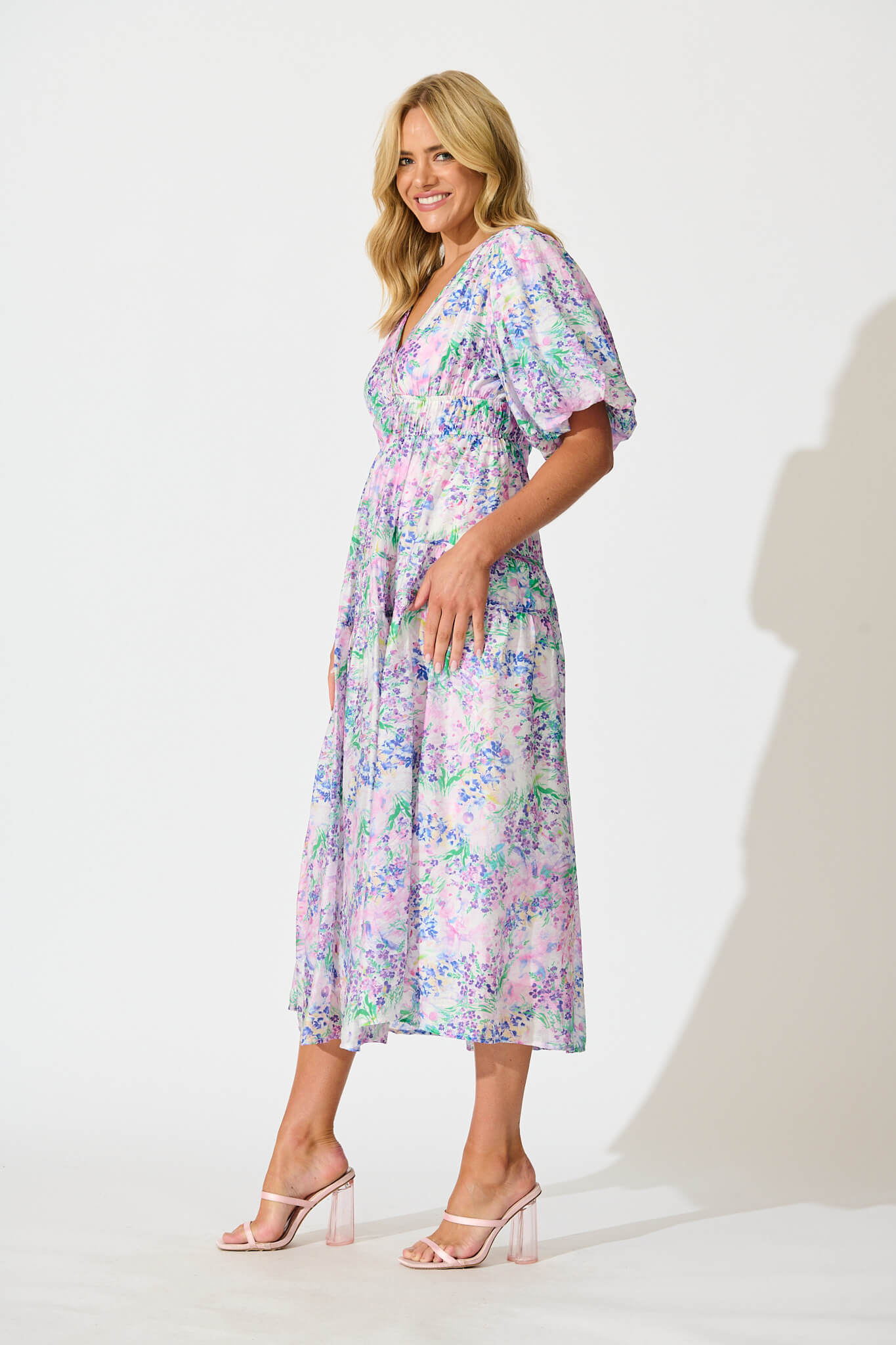 Amalie Midi Dress In Purple Floral Print