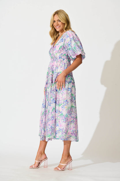 Amalie Midi Dress In Purple Floral Print