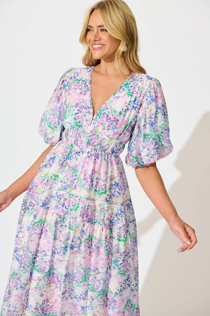 Amalie Midi Dress In Purple Floral Print