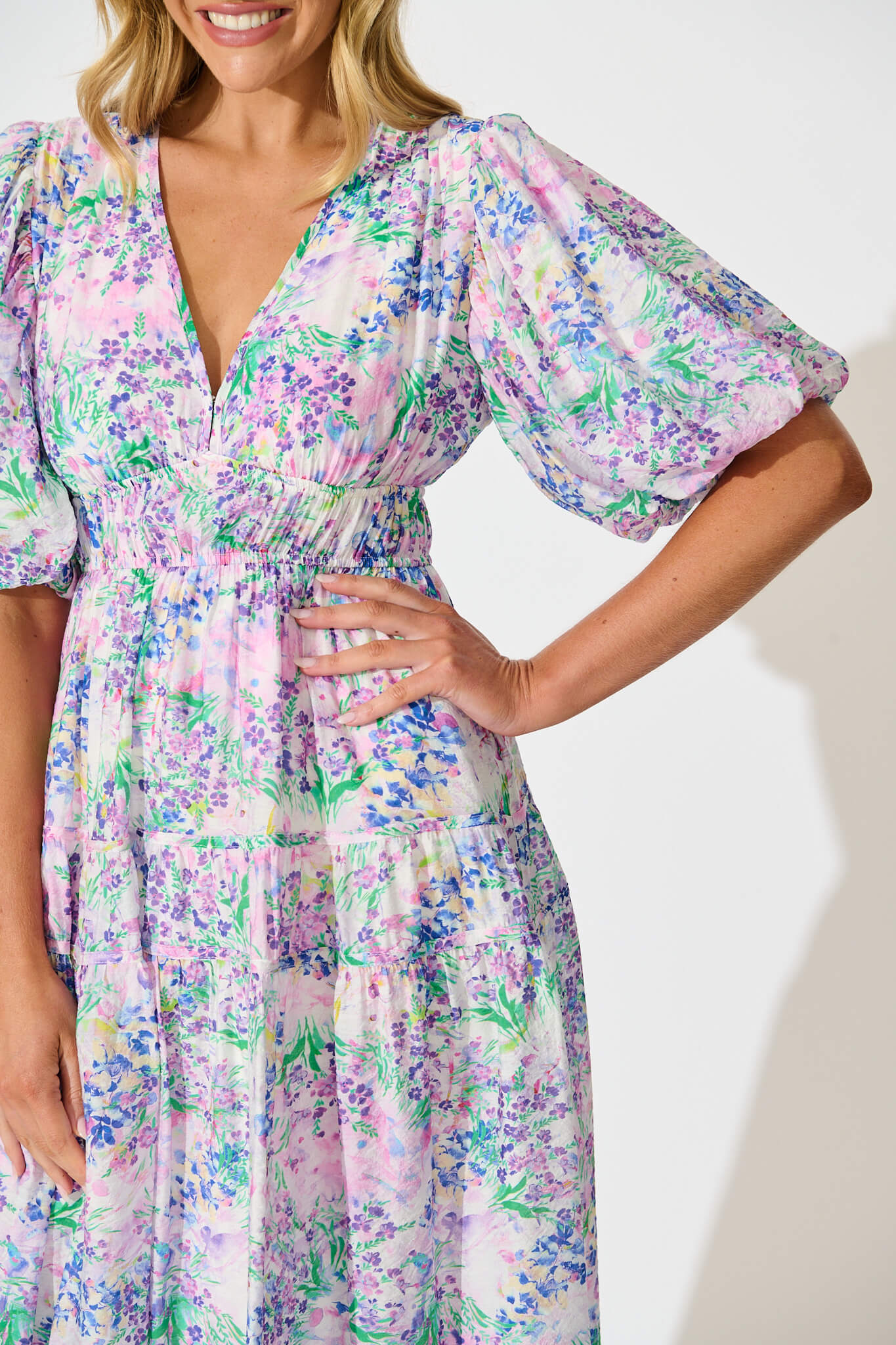 Amalie Midi Dress In Purple Floral Print