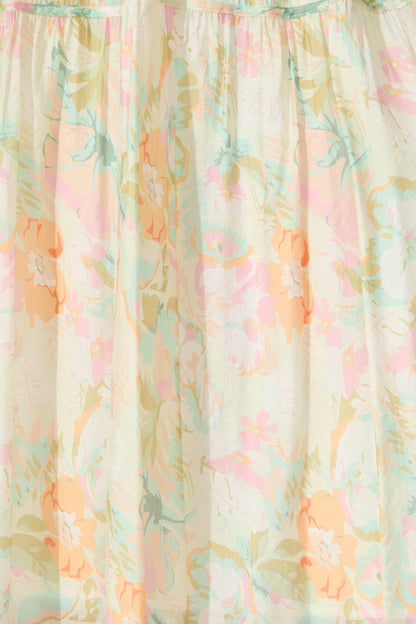Amalie Midi Dress In White with Pastel Multi Floral