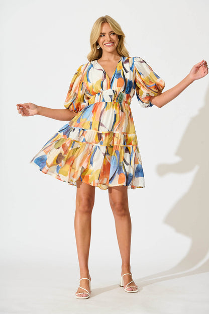 Amarusso Dress in White with Multi Print