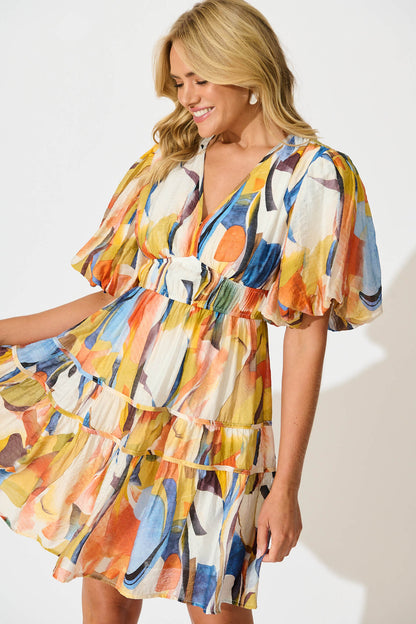 Amarusso Dress in White with Multi Print