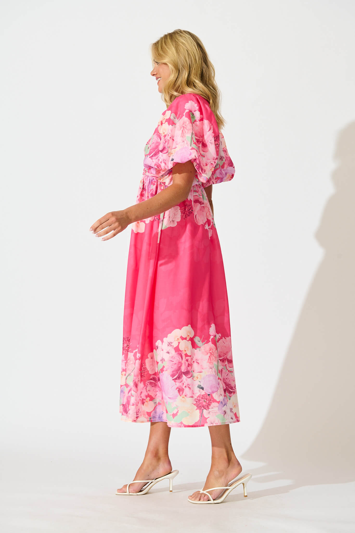 Divine Maxi Dress In Pink With Lilac Multi Floral Print