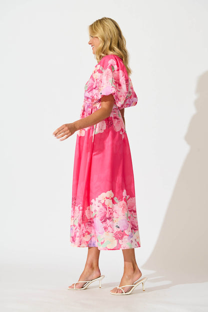 Divine Maxi Dress In Pink With Lilac Multi Floral Print