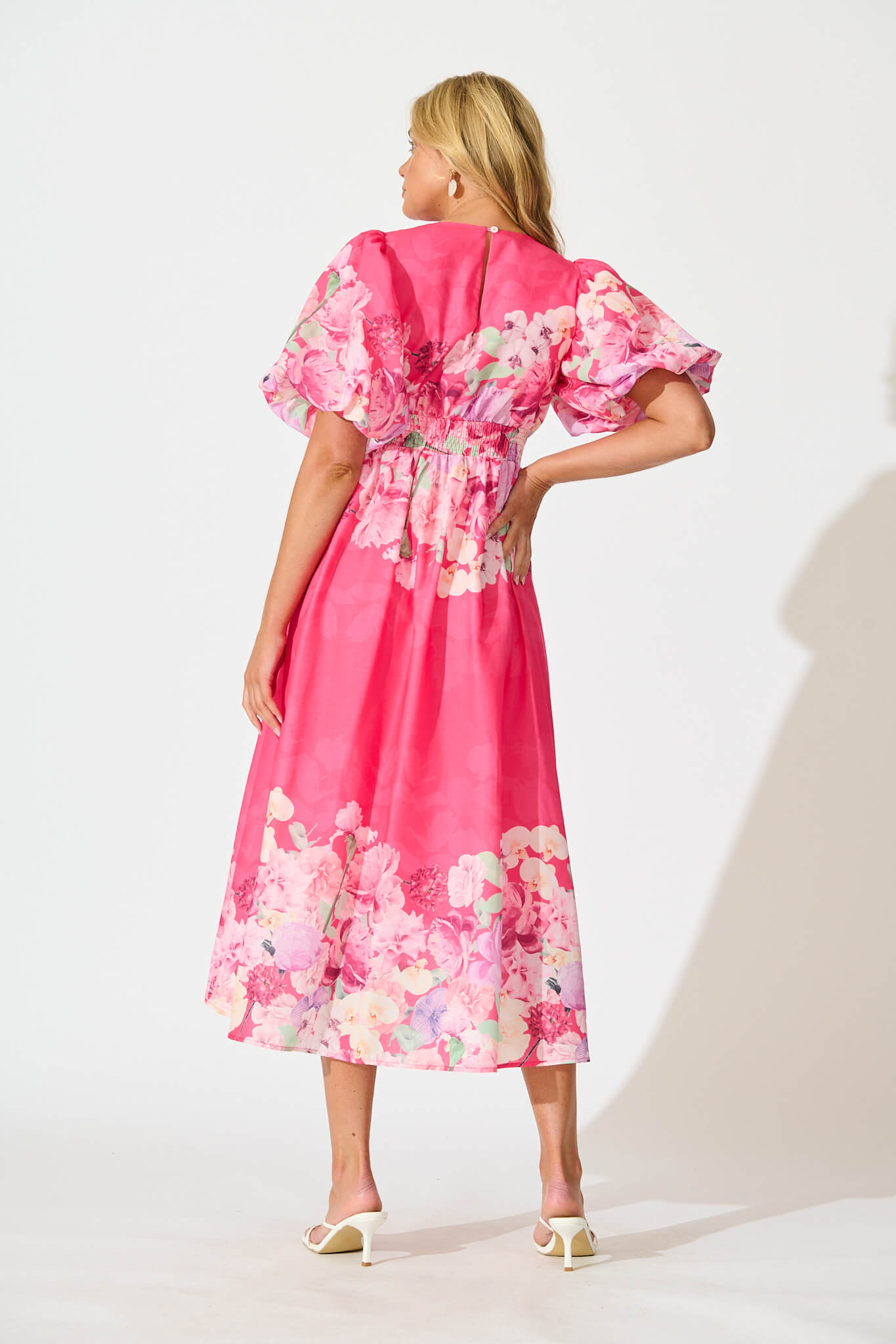 Divine Maxi Dress In Pink With Lilac Multi Floral Print