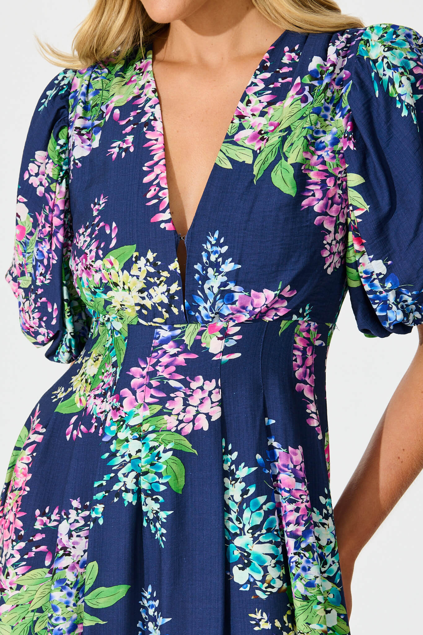 Daydreamer Midi Dress in Navy Wisteria Print