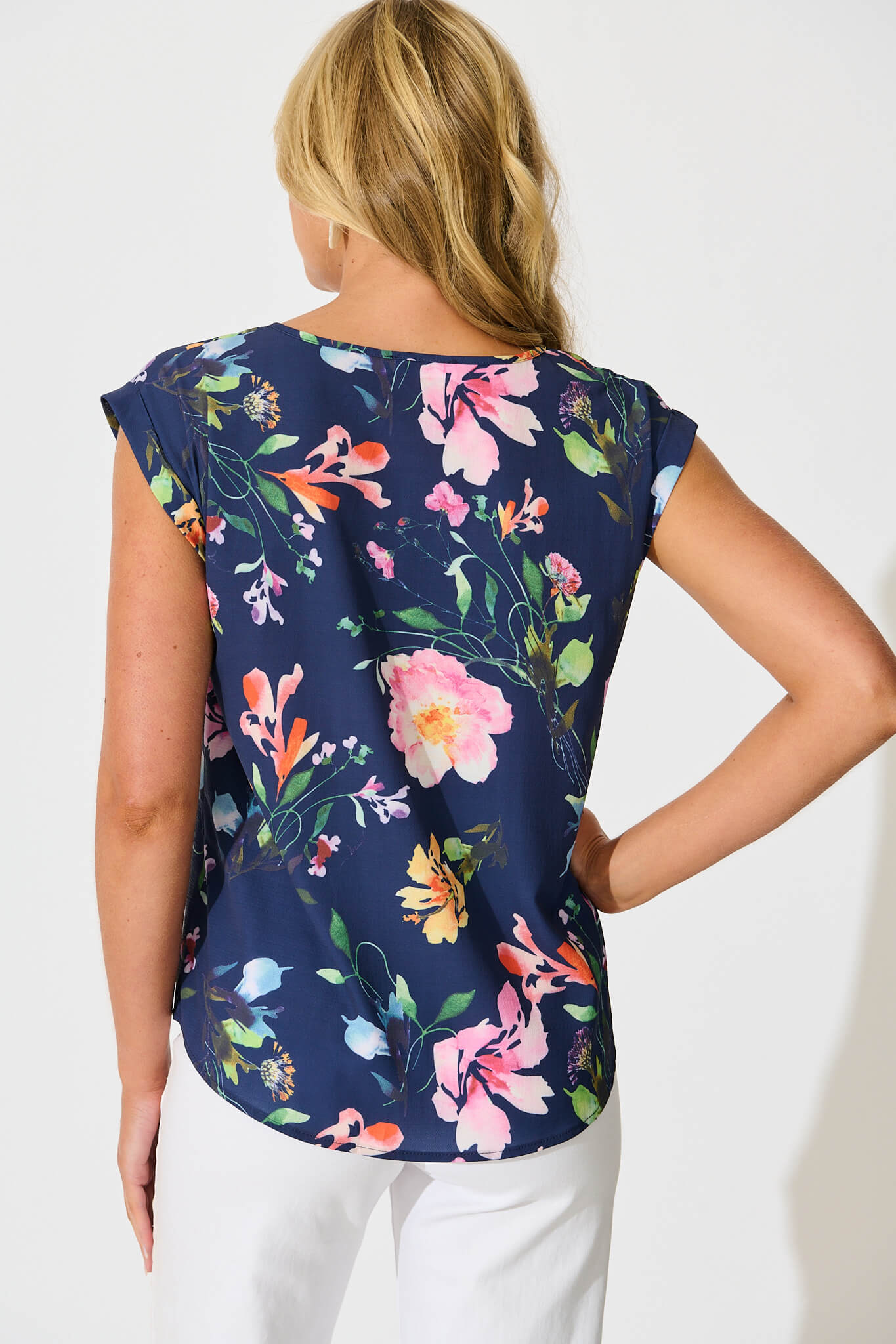 Rejina Top In Navy With Multi Floral Print