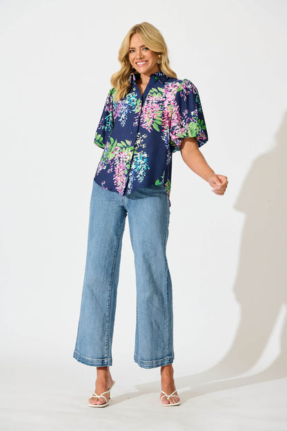 Orland Shirt in Navy Wisteria Print