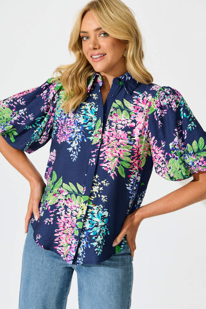 Orland Shirt in Navy Wisteria Print