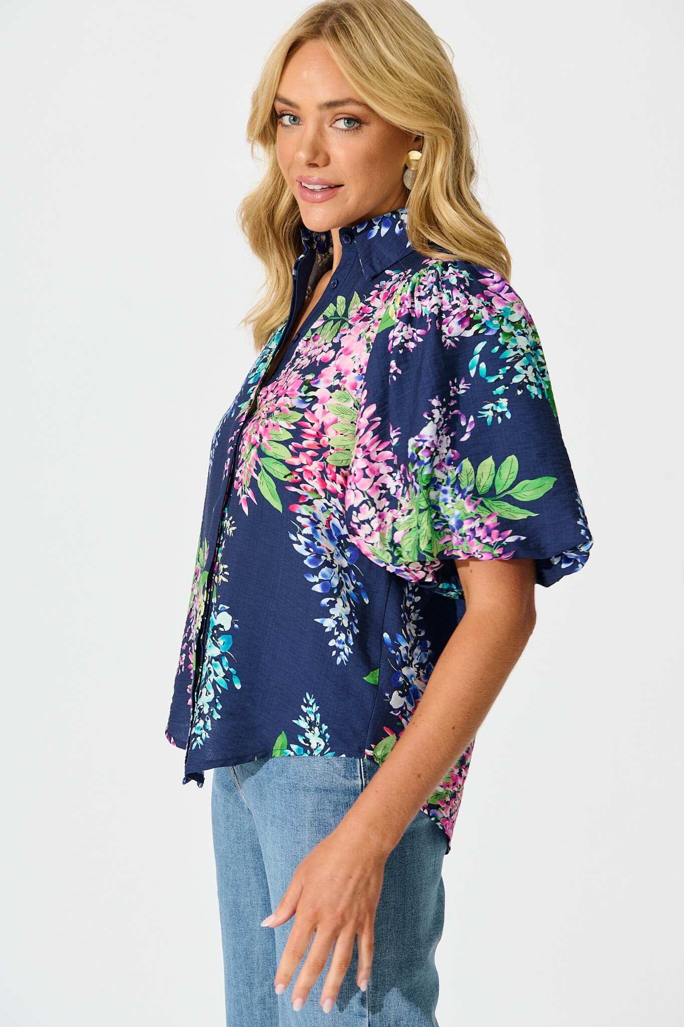 Orland Shirt in Navy Wisteria Print