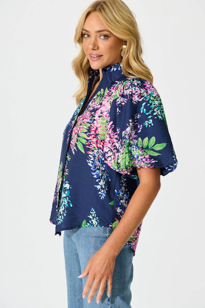 Orland Shirt in Navy Wisteria Print