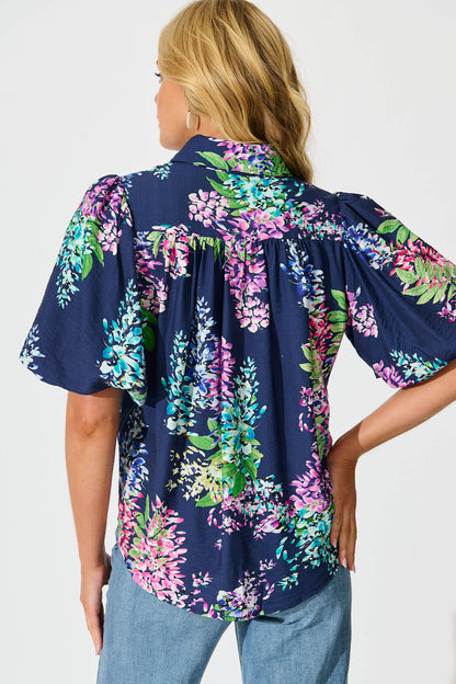 Orland Shirt in Navy Wisteria Print