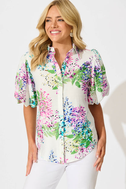 Orland Shirt in White Wisteria Print