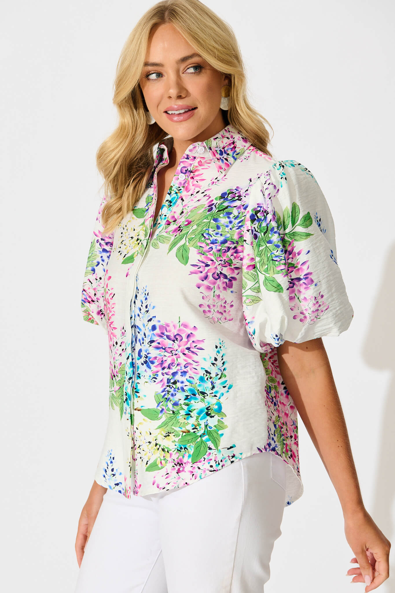 Orland Shirt in White Wisteria Print