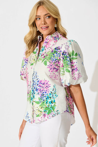Orland Shirt in White Wisteria Print